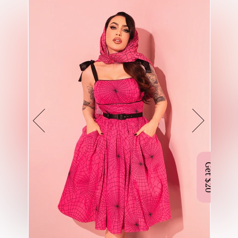 Vixen by Micheline Pitt Pink Spider Web Dress Sundress and Scarf